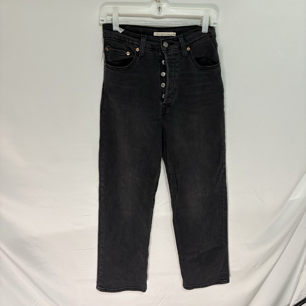 Levis Ribcage Straight Ankle High Rise Jeans Black Wash 28W 27L 72693-0134